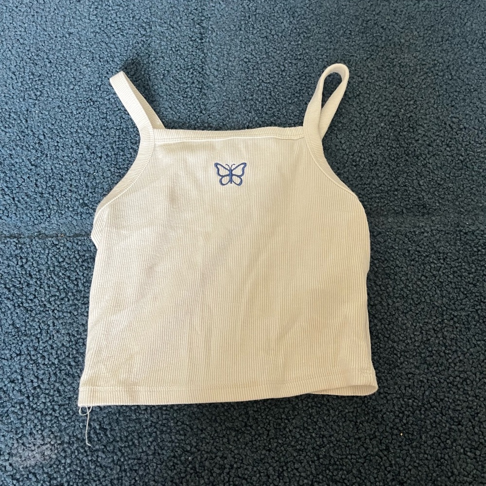 Garage Cream Tank Top with Blue Butterfly